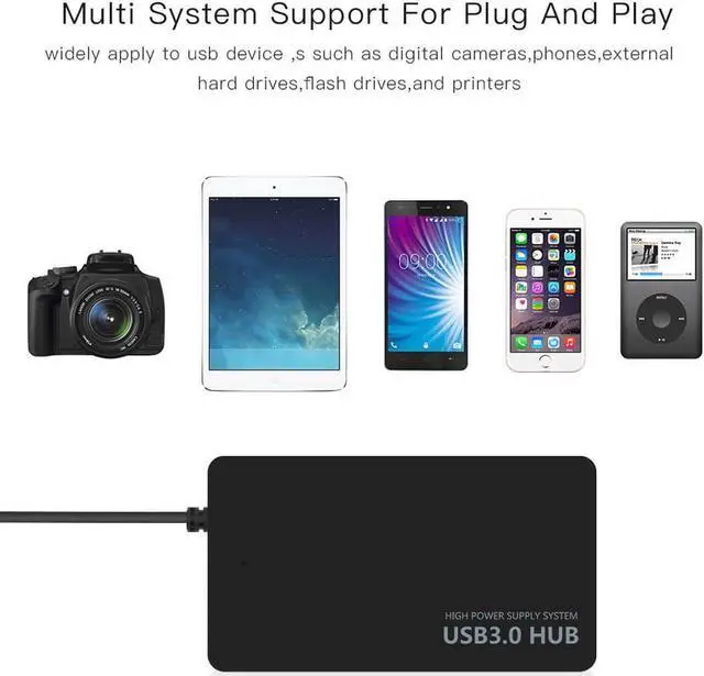 Alt view image 6 of 7 - 4-Port USB Hub, 4-in-1 USB Hubs Adapter with 4 USB 3.0 Ports for Portable 4 Ports Data Hub, Support Windows 7/8/10,Mac OS,Linux and More (Black)