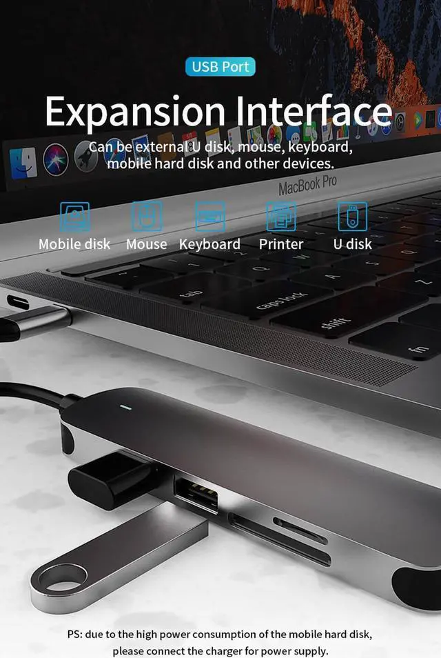 Alt view image 3 of 7 - USB C Hub, USB C HDMI Adapter 4K 30Hz 5 in 1 Type C Hub to 4K HDMI SD TF Card Reader USB 3.0/2.0 Ports for MacBook Pro 2019 2018 2017 Galaxy Note 10 S10 S9 S8 Plus Chromebook XPS