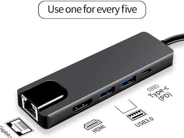 Alt view image 5 of 7 - USB C Hub Adapter for MacBook Pro/Air, 5-in-1 USB C Adapter Multi Port with 4K HDMI, 1000Mbps Ethernet Port, 100W Power Delivery, 2 USB 3.0 Ports for MacBook/Pro/Air, Type C Windows Laptop