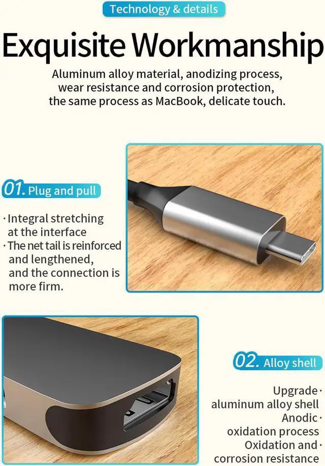 Alt view image 3 of 7 - USB C Hub 4 in 1 Type-C Adapter Multiport (USB 3.0/2.0+4K HDMI+Type-C Port) Compatible for MacBook Pro/iPad Pro/HW MateBook/Chromebook and Other Type C Devices