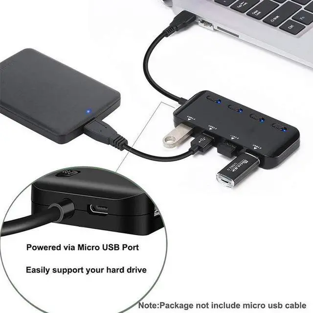 Alt view image 5 of 7 - USB 3.0 Hub Splitter, 4 Ports USB 3.0 Splitter Superspeed Data Transfer Hub with Individual On/Off Switches and LED Compatible for Mac/iMac/MacBook pro and Other USB Devices