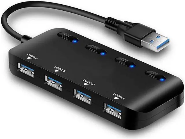 Main image of USB 3.0 Hub Splitter, 4 Ports USB 3.0 Splitter Superspeed Data Transfer Hub with Individual On/Off Switches and LED Compatible for Mac/iMac/MacBook pro and Other USB Devices