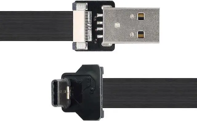 Alt view image 5 of 7 - Type-A USB 2.0 Male to Type-C USB-C Male Upward Angled 90 Degree Data Flat Slim FPC Cable 50CM for FPV & Disk & Phone