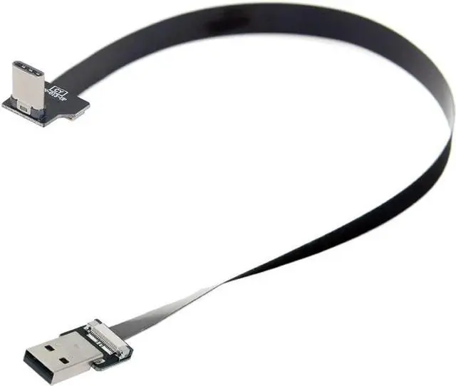 Alt view image 3 of 7 - Type-A USB 2.0 Male to Type-C USB-C Male Upward Angled 90 Degree Data Flat Slim FPC Cable 50CM for FPV & Disk & Phone