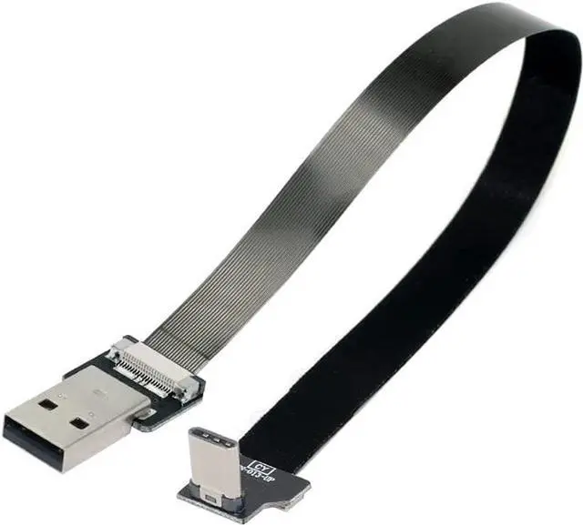 Alt view image 7 of 7 - Type-A USB 2.0 Male to Type-C USB-C Male Upward Angled 90 Degree Data Flat Slim FPC Cable 50CM for FPV & Disk & Phone