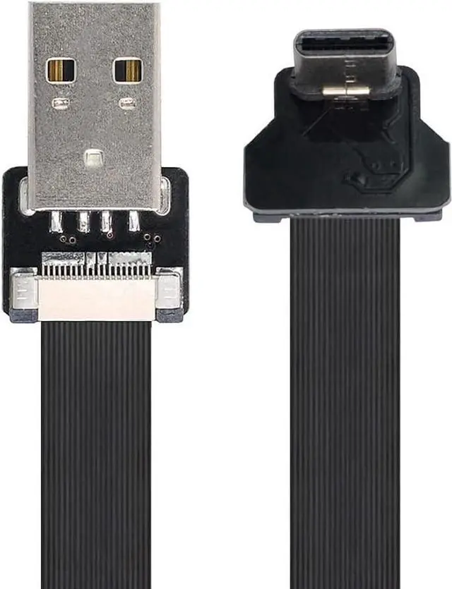 Main image of Type-A USB 2.0 Male to Type-C USB-C Male Upward Angled 90 Degree Data Flat Slim FPC Cable 50CM for FPV & Disk & Phone