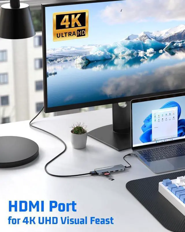 Alt view image 3 of 7 - 6-in-1 USB C Hub with 4K HDMI, Multiport USB C Adapter featuring USB 3.0, USB 2.0, 100W PD, SD/TF Card Reader, Ideal for MacBook, Surface Pro/Go, iPad Pro/Air, Laptops and Other Type C Devices