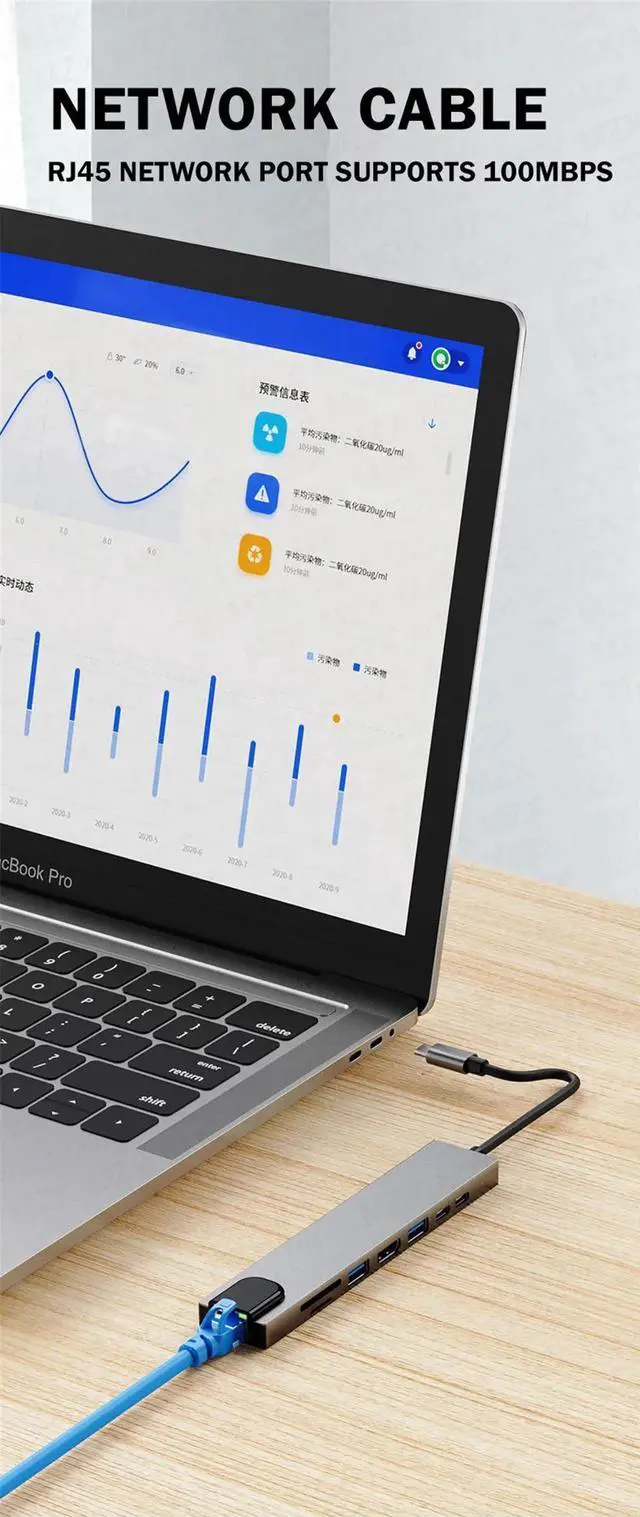 Alt view image 7 of 7 - 8in1 USB Hub 4K HDMI, USB3.0, USB2.0,TF/SD Card Reader,USB-C, 100W PD, Ethernet for Versatile Connectivity USB C Hub Multiport Adapter for MacBook Pro & Air M1 M2,