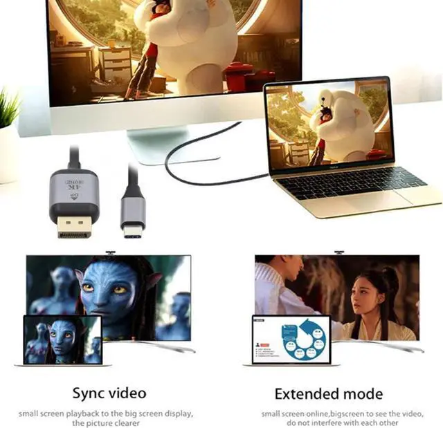 Alt view image 2 of 6 - USB C to Displayport Adapter 4K for Monitor Laptop DP Displayport to USB C Cable,USB3.1 Type-C Source to Displayport Sink Displays 1.8m