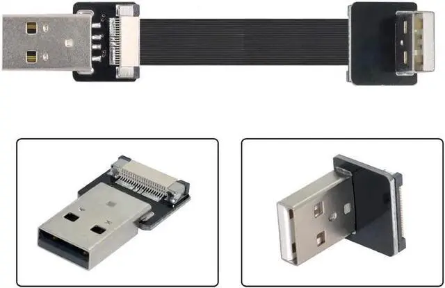 Alt view image 4 of 7 - USB 2.0 Type-A Male to USB 2.0 Type-A Male Data Flat Slim FPC Cable 90 Degree Up Angled for FPV & Disk & Scanner & Printer 50CM