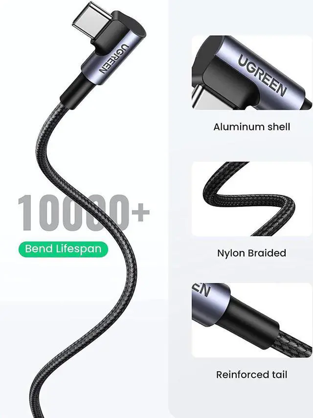 Alt view image 2 of 7 - Right Angle USB C Cable 2 Pack 3FT6FT USB A to Type C Nylon Braided Fast Charging Cable Compatible for iPad Mini 6 Air 4 Samsung S21 Note20 Z Flip Z Fold PS5 Controller Nintendo Switch and More