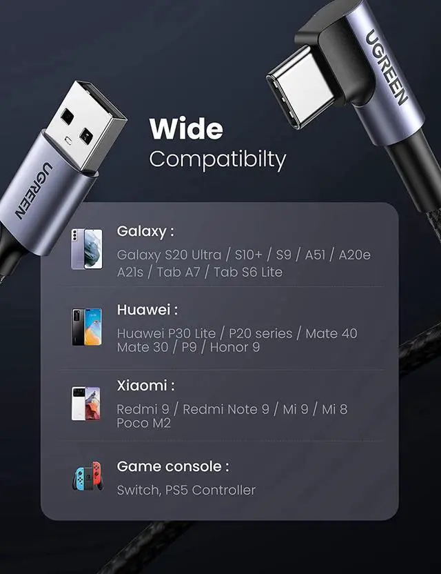 Alt view image 5 of 7 - Right Angle USB C Cable 2 Pack 3FT6FT USB A to Type C Nylon Braided Fast Charging Cable Compatible for iPad Mini 6 Air 4 Samsung S21 Note20 Z Flip Z Fold PS5 Controller Nintendo Switch and More