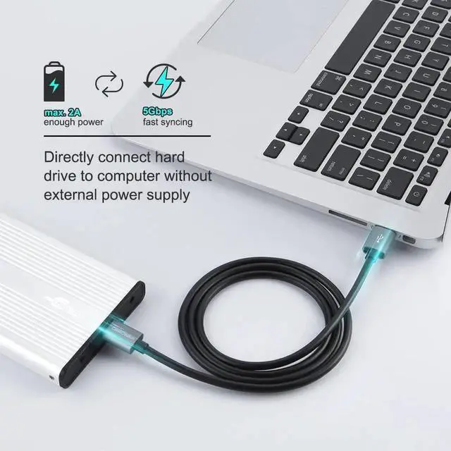 Alt view image 4 of 7 - Short USB to USB Cable, USB 3.0 Type A Male to Male Cable, Compatible with External Hard Drive, Camera, Handwriting Board, Radiator and More, Space Gray, Aluminum Case, 1.6ft