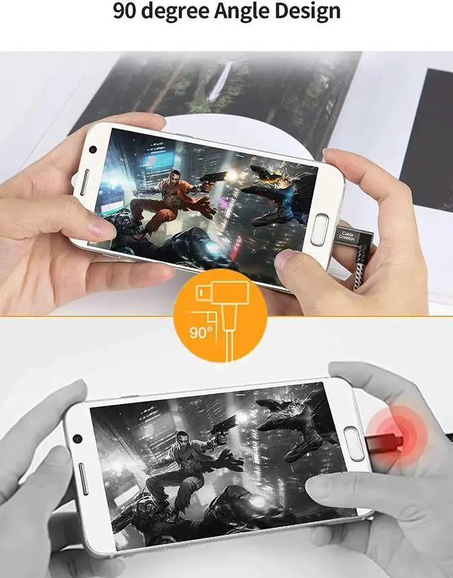 Alt view image 6 of 7 - 2 Pack Short Right Angle Micro USB 2.0 Braided Cable, 90 Degree USB 2.0 to Micro USB Charging Data Cable Compatible with PS4, Roku Streaming Stick, Aluminum Case, 0.5 FT, Space Gray