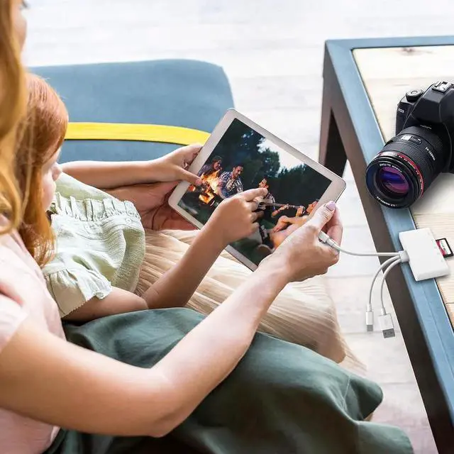 Alt view image 6 of 7 - 5-in-3 iPhone Memory Card Reader, USB OTG Adapter & SD/TF Card Camera Viewer for iPhone/iPad/PC/Android/Camera/USB C & A Devices, Supports SD/Micro SD/SDHC/SDXC/MMC Plug and Play