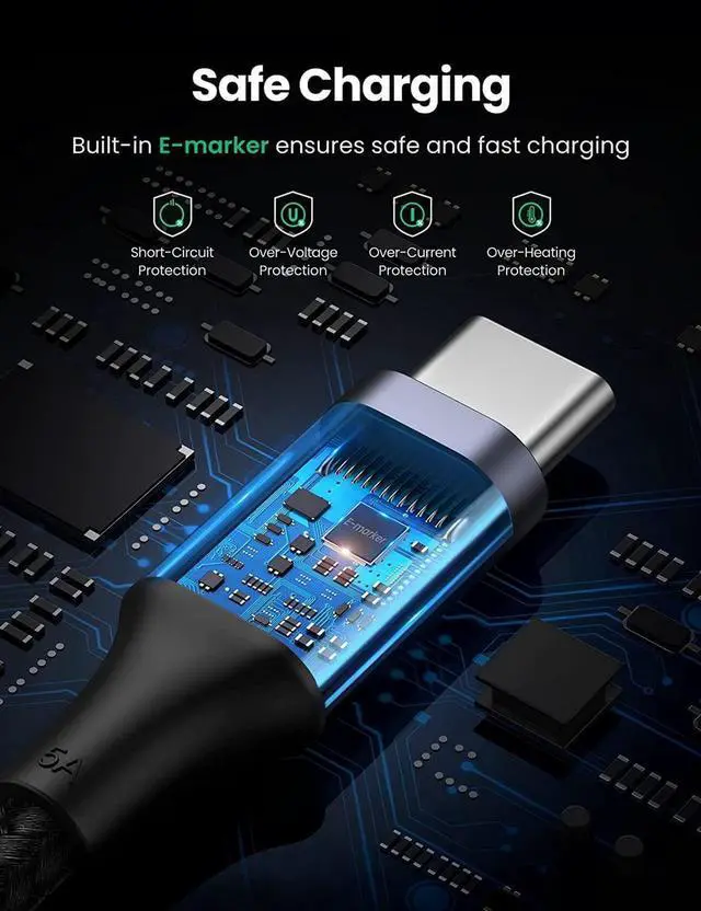 Alt view image 2 of 7 - USB C to USB C Cable 100W Fast Charge - 10FT USB 2.0 Type C 5A Power Delivery Nylon Braided Charging Cord Compatible for MacBook Pro 2021 iPad Pro Samsung Galaxy S21 S20 Note 20 Dell XPS Pixel