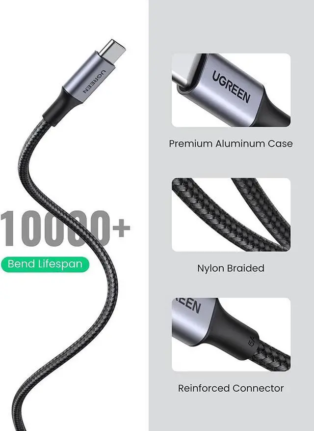 Alt view image 7 of 7 - USB C to USB C Cable 100W Fast Charge - 10FT USB 2.0 Type C 5A Power Delivery Nylon Braided Charging Cord Compatible for MacBook Pro 2021 iPad Pro Samsung Galaxy S21 S20 Note 20 Dell XPS Pixel