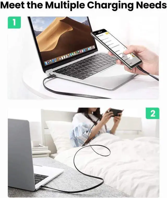 Alt view image 7 of 7 - USB C to USB C Cable 60W USB Type C Fast Charging Cord Compatible with Samsung Galaxy S20 S20 Ultra Note 10 Plus A90 Google Pixel 2 3 3a 4 XL iPad Pro 2020 MacBook Pro Air 13" Switch 6ft