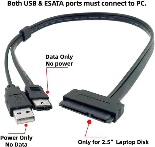 Alt view image 7 of 7 - 2.5 inch Hard Disk Drive SATA 22Pin to Esata Data + USB Powered Cable 50cm