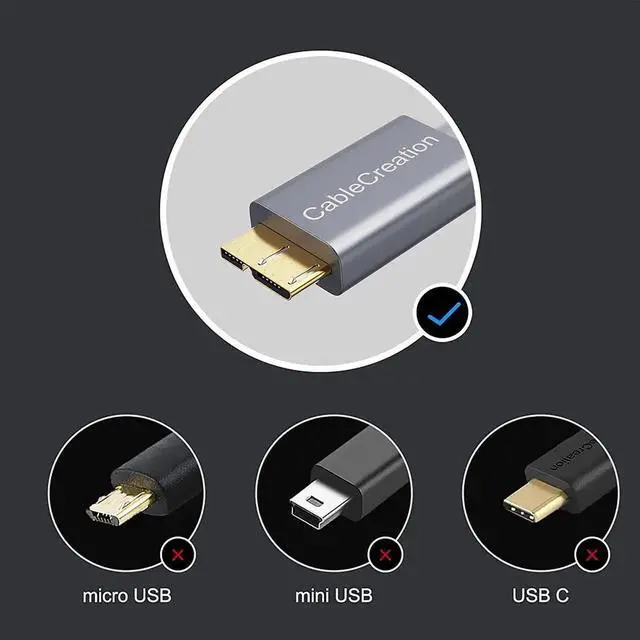 Alt view image 5 of 7 - 6.6 FT Hard Drive Cable, USB 3.0 Micro Cable, USB 3.0 A to Micro B Cord Compatible with External Hard Drive, HD Camera, Charging Samsung Galaxy S5, Note 3/N9000 2M, Space Gray Aluminum