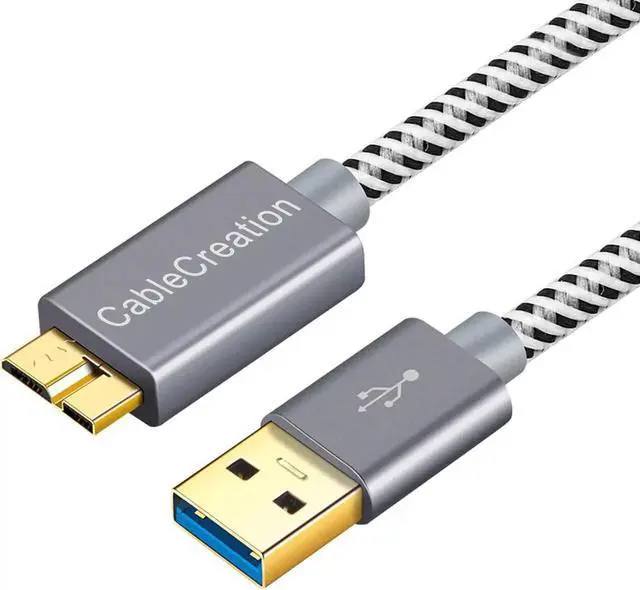 Main image of 6.6 FT Hard Drive Cable, USB 3.0 Micro Cable, USB 3.0 A to Micro B Cord Compatible with External Hard Drive, HD Camera, Charging Samsung Galaxy S5, Note 3/N9000 2M, Space Gray Aluminum