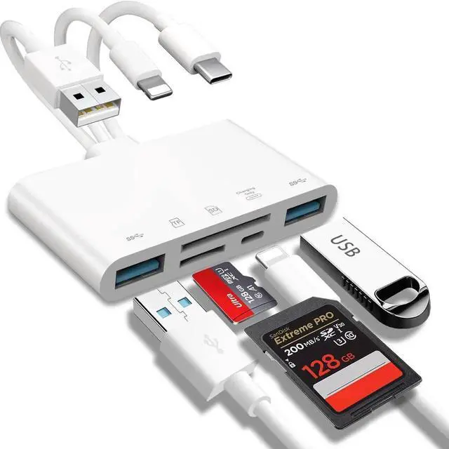 Main image of 5-in-3 Memory Card Reader for iPhone Lightning to SD Card Reader USB OTG Adapter SD/TF Dual Slots Camera Card Viewer for Micro SD & SD Cards,iPhone iPad Computer Laptop Camcorder