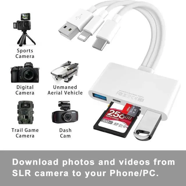 Alt view image 3 of 7 - 5-in-3 Memory Card Reader for iPhone Lightning to SD Card Reader USB OTG Adapter SD/TF Dual Slots Camera Card Viewer for Micro SD & SD Cards,iPhone iPad Computer Laptop Camcorder