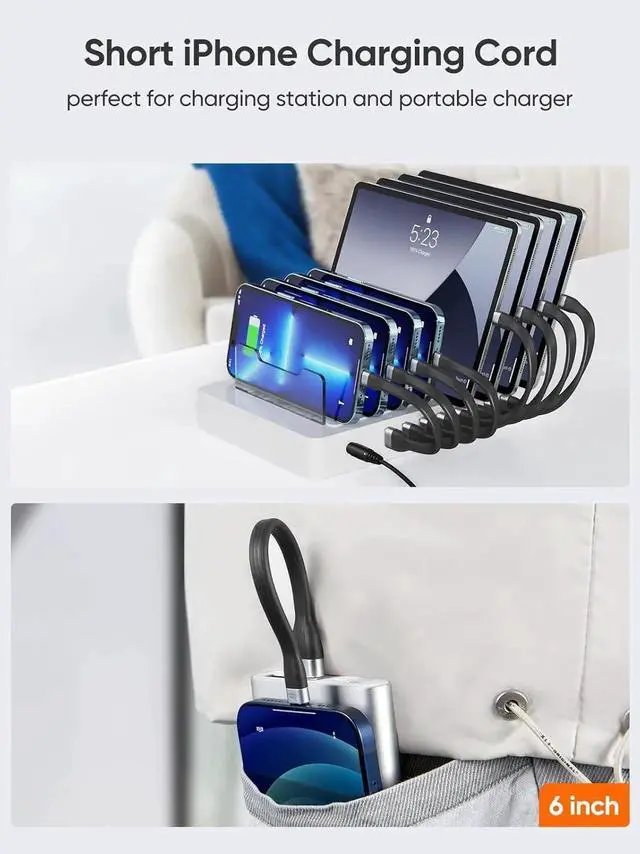 Alt view image 4 of 7 - [MFi Certified] iPhone Charging Cable Short 15 cm, USB to Lightning Cable iPhone Fast Charging Cable Compatible with iPhone 14/14 Pro Max/13/12/12 Pro/11/X/XR/8/8 Plus/7/6S/6/SE, iPad