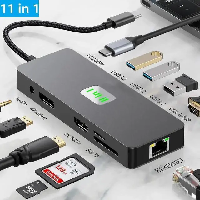 Main image of USB C Docking Station Triple Monitor - Universal Laptop Docking Station 11 in 1 for Thunderbolt 3/4, USB C Dock with 3 x 10Gbps USB 3.2 and 4K60Hz HDMI for MacBook Pro/Air/M1/M2 & Windows