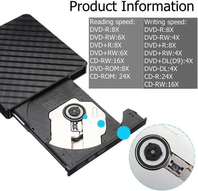 Alt view image 7 of 7 - High-speed USB 3.0/USB-C DVD Burner Recorder CD/DVD ROM CD RW External Optical Drive External DVD Drive Optical Drive for Laptop PC