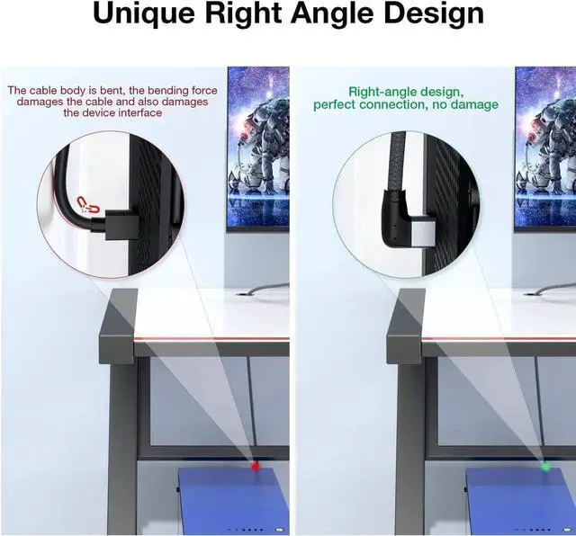 Alt view image 7 of 7 - USB C to USB C Cable 100W, 20Gbps 90 Degree Right Angle 4K@60Hz Video Output Cable (USB C 3.1 & 3.2 Compatible) with E-Marker for Thunderbolt 3, Oculus Quest, MacBook, iPad Pro, Pixel, Switch, 3.3FT