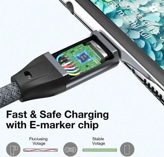 Alt view image 2 of 7 - USB C to USB C Cable 100W, 20Gbps 90 Degree Right Angle 4K@60Hz Video Output Cable (USB C 3.1 & 3.2 Compatible) with E-Marker for Thunderbolt 3, Oculus Quest, MacBook, iPad Pro, Pixel, Switch, 3.3FT