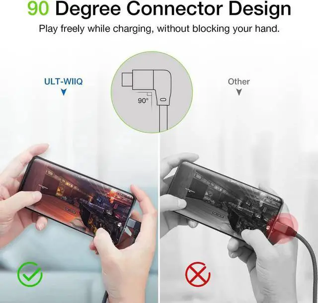 Alt view image 4 of 7 - USB C to USB C Cable 100W, 20Gbps 90 Degree Right Angle 4K@60Hz Video Output Cable (USB C 3.1 & 3.2 Compatible) with E-Marker for Thunderbolt 3, Oculus Quest, MacBook, iPad Pro, Pixel, Switch, 3.3FT