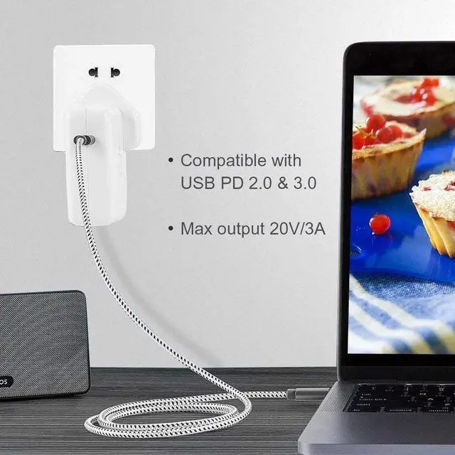 Alt view image 2 of 7 - USB C Cable 10FT [2-Pack], Cable Type C to Type C Fast Charging 3A 60W, Braided USB C Cable 3m, Compatible with MacBook Pro, Air, S21/S20+/S20 Ultra/S10, Note 10,etc. 3m / Space Gray