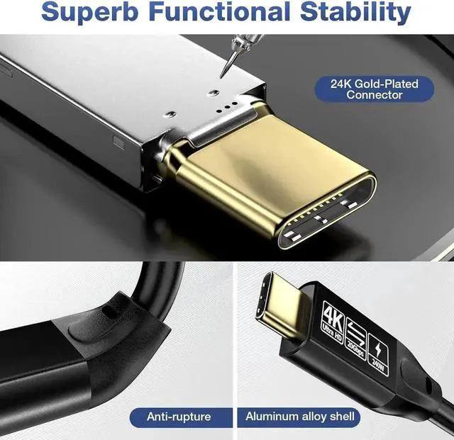 Alt view image 2 of 7 - 240W/20Gbps Type C to C Cable 1.6FT, USB C 3.2 Gen2 48V/5A PD3.1 Cable, 4K@60Hz Video Output Cord, USB Male to Male Cable Suport Thunderbolt 3 for MacBook Pro, Dell, Arzopa, Galaxy