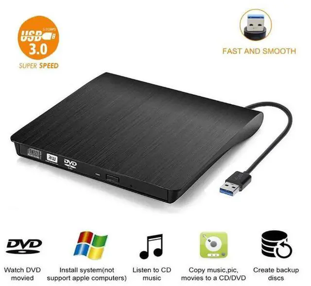 Main image of External DVD Drive USB 3.0 Portable CD DVD RW Drive/Writer/Burner Optical Player, Compatible for Windows 10 Laptop Mac MacBook Pro Air iMac HP Dell LG Asus Acer Lenovo Thinkpad , Black