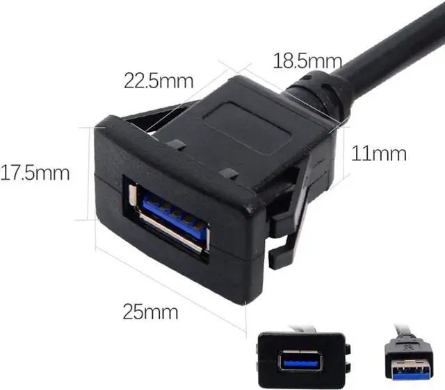 Alt view image 4 of 5 - USB 3.0 Single Port Extension Latch Mount Car AUX Cable for Dashboard Panel 1m Waterproof