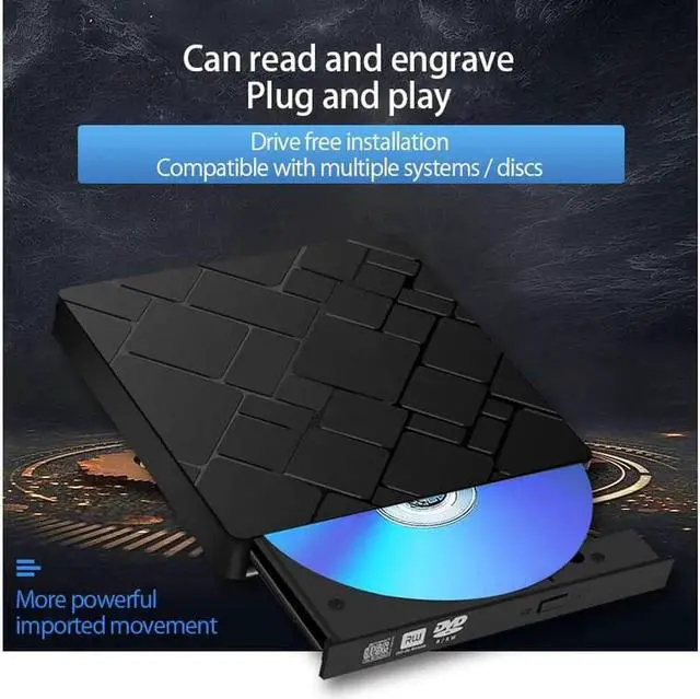 Alt view image 2 of 7 - External CD Drive, USB 3.0/USB-C Slim DVD Writer Rewriter Burner High Speed Data Transfer for Desktop/Laptop/Linux/Mac OS/Windows10/8/7 (2021 Upgrade, Black)