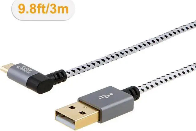 Alt view image 3 of 5 - 10 Feet Left Angle Micro USB 2.0 Braided Cable, 90 Degree Vertical Left USB 2.0 A Male to Micro USB Male with Aluminium Case,3Meters, Space Gray