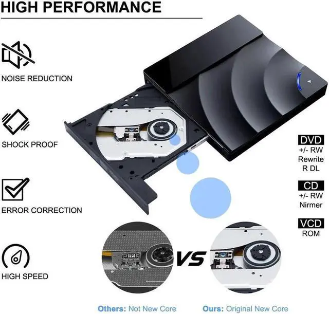Alt view image 7 of 7 - External DVD Drive, USB 3.0 Portable CD/DVD+/-RW Drive/DVD Player with Touch Sensitive Button for Laptop CD ROM Burner Compatible with Laptop Desktop PC Windows Linux OS Apple Mac Black