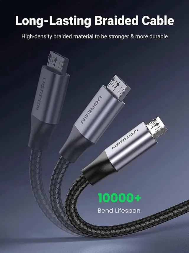 Alt view image 2 of 7 - Micro USB 3.0 Cable, USB 3.0 A to Micro B Cord Nylon Braided External Hard Drive Cable Compatible with Samsung Galaxy S5, Note 3/Pro 12.2, Western Digital, Toshiba, My Passport, etc 6 FT