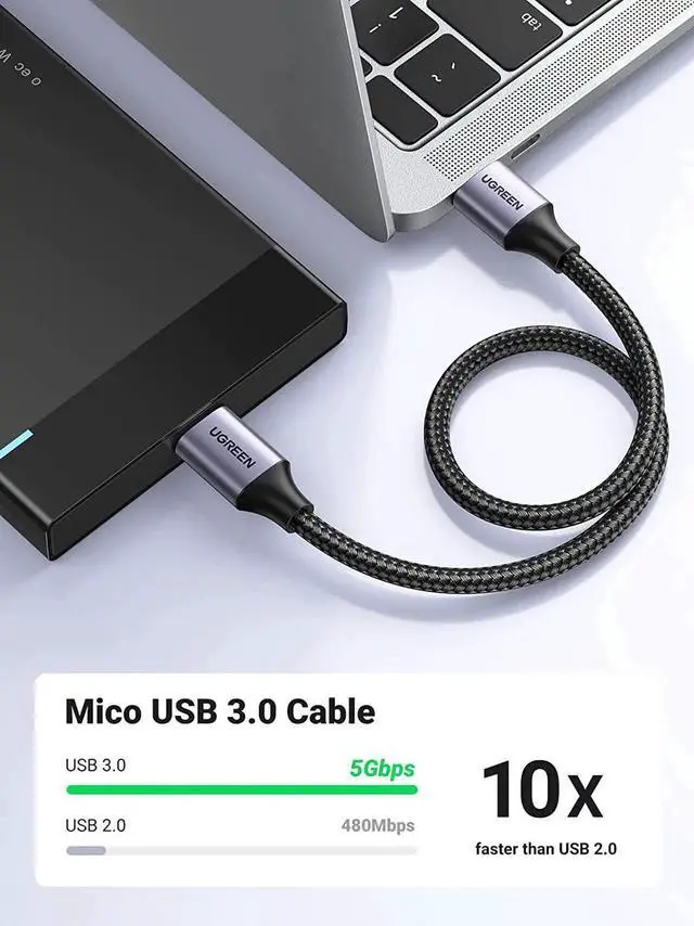 Alt view image 5 of 7 - Micro USB 3.0 Cable, USB 3.0 A to Micro B Cord Nylon Braided External Hard Drive Cable Compatible with Samsung Galaxy S5, Note 3/Pro 12.2, Western Digital, Toshiba, My Passport, etc 6 FT