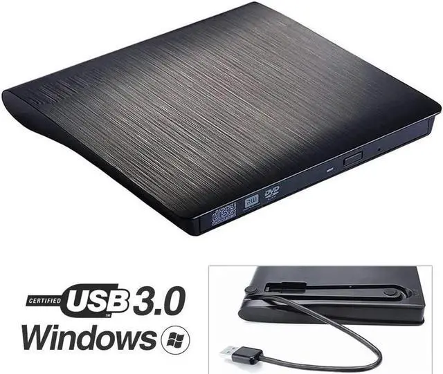 Main image of External CD Drive, USB 3.0 Portable CD/DVD +/-RW Drive Slim DVD/CD ROM Rewriter Burner Compatible with Laptop Desktop PC Windows Linux OS Apple Mac(Black)
