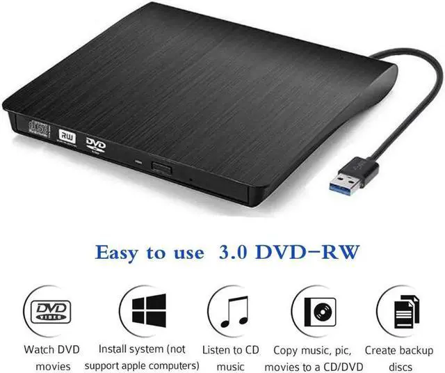 Main image of External DVD Drive USB 3.0, Portable CD DVD +/-RW Optical Drive Burner Writer for Windows 10/8 / 7 Laptop Desktop Mac MacBook Pro Air iMac HP Dell LG Asus Acer Lenovo Thinkpad, Black