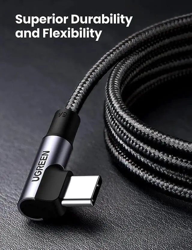 Alt view image 6 of 7 - USB C to USB C Cable 100W Fast Charging 10FT - Right Angle 5A Type C PD Nylon Braided Charging Cord Compatible for MacBook Pro Air iPad Pro 2020 Chromebook Galaxy S21 S20 Note 20 Dell XPS Pixel