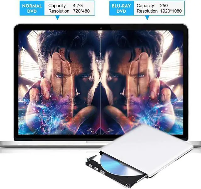 Alt view image 6 of 7 - Aluminum External Blu Ray CD DVD Drive 3D, USB 3.0 and Type USB C Bluray DVD CD RW Row Burner Player Compatible for MacBook OS Windows 7 8 10 PC iMac,Silver