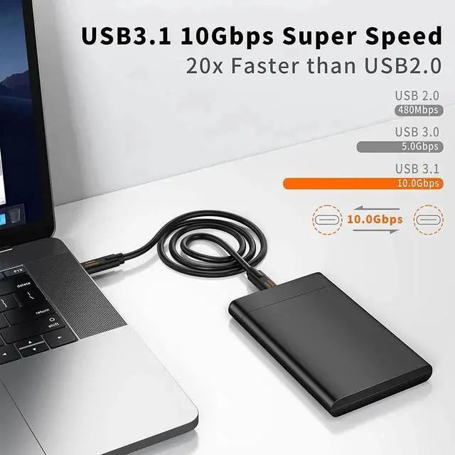 Alt view image 4 of 6 - USB C to USB C 3.1 Gen 2 Cable 5ft, 10Gbps USB 3.1 Type C Fast Charge with 60W Power Delivery and 4K Video, Compatible with Oculus Quest/Link, MacBook (Pro), Hard Drives, 1.5M /Black