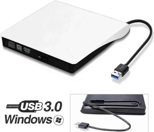 Main image of External CD DVD Drive USB 3.0 Portable CD DVD +/-RW Drive Slim DVD/CD Rom Rewriter Burner Writer, High Speed Data Transfer for Laptop/Macbook/Desktop /MacOS/Windows10/8/7/XP/Vi , White