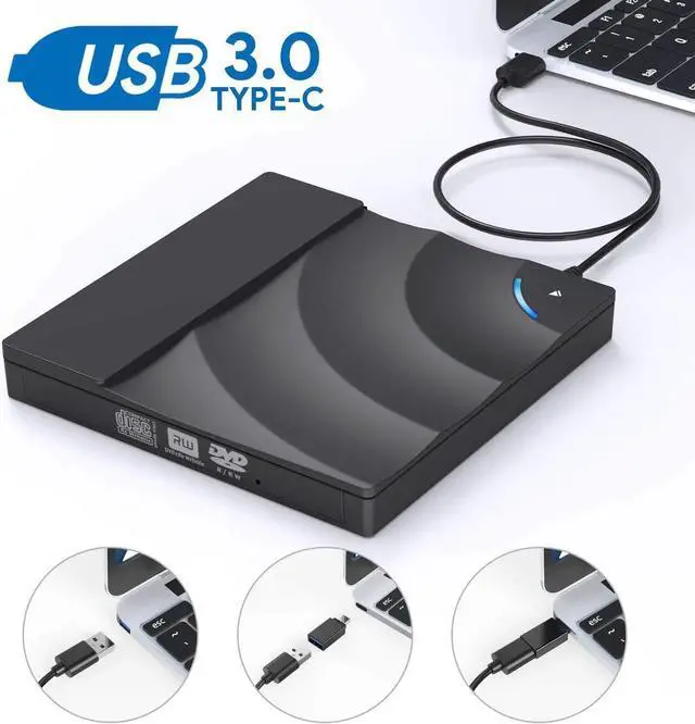 Main image of External DVD Drive USB 3.0 USB-C CD Burner CD/DVD +/-RW Optical Drive,Slim Portable DVD CD ROM Rewriter Writer Duplicator with Touch Sensitive Button for Laptop Desktop PC