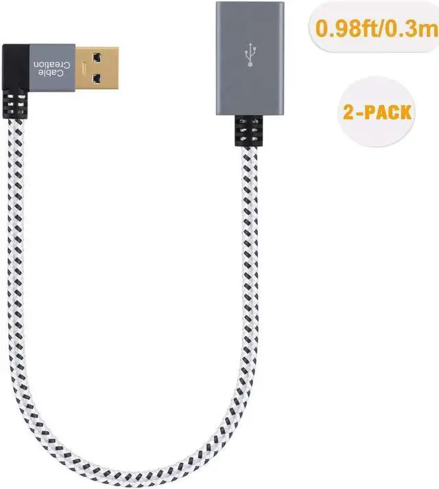 Alt view image 3 of 5 - Short USB 3.0 Extension Cable, Right Angle USB 3.0 Male to Female Extender Cord, Compatible Flash Drives, Keyboard, Scanners, Keyboard, Playstation, 1 FT, Space Grey, Aluminum Case
